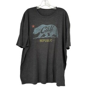 California Republic Graphic T-Shirt Charcoal Grey Distressed Bear XXL